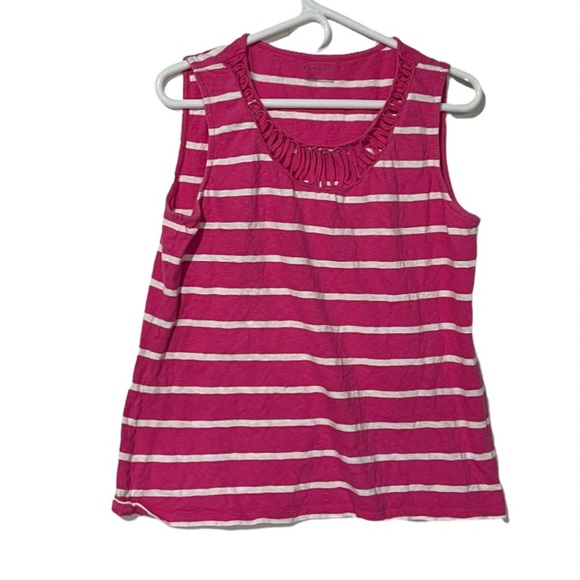 Talbots White and Pink Striped Tank Top Lace Detail Size Medium Summer - Picture 1 of 7